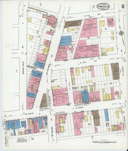 Sanborn Fire Insurance Map from Pawhuska, Osage County, Oklahoma (1920), Sheet #0008 - Complete Map Set gallery image, historic Sanborn map, vintage wall art, Oklahoma Oklahoma