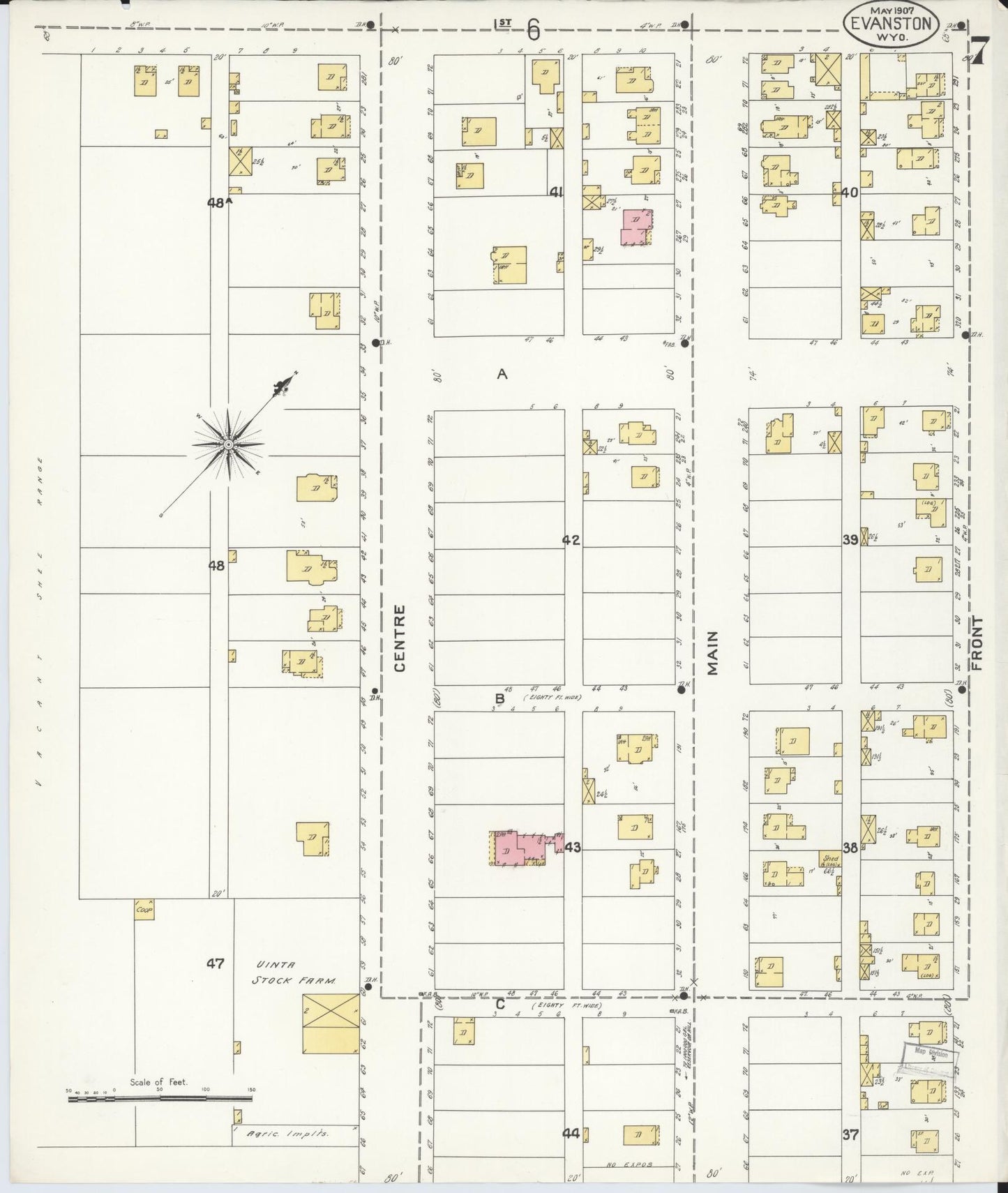 Sanborn Fire Insurance Map from Evanston, Uinta County, Wyoming (1907), Sheet #0007 - Complete Map Set gallery image, historic Sanborn map, vintage wall art, Wyoming Wyoming