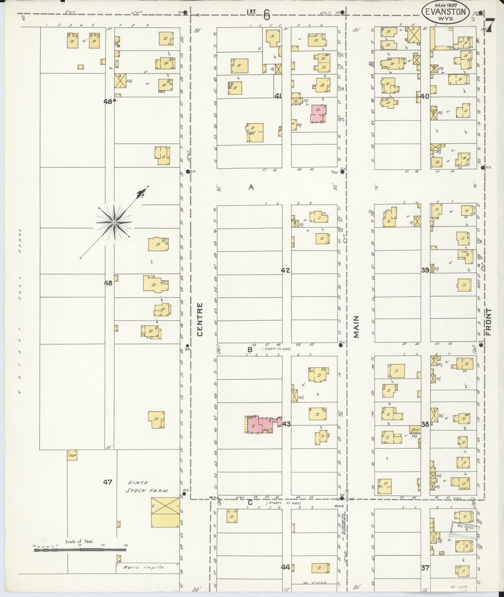 Sanborn Fire Insurance Map from Evanston, Uinta County, Wyoming (1907), Sheet #0007 - Complete Map Set gallery image, historic Sanborn map, vintage wall art, Wyoming Wyoming