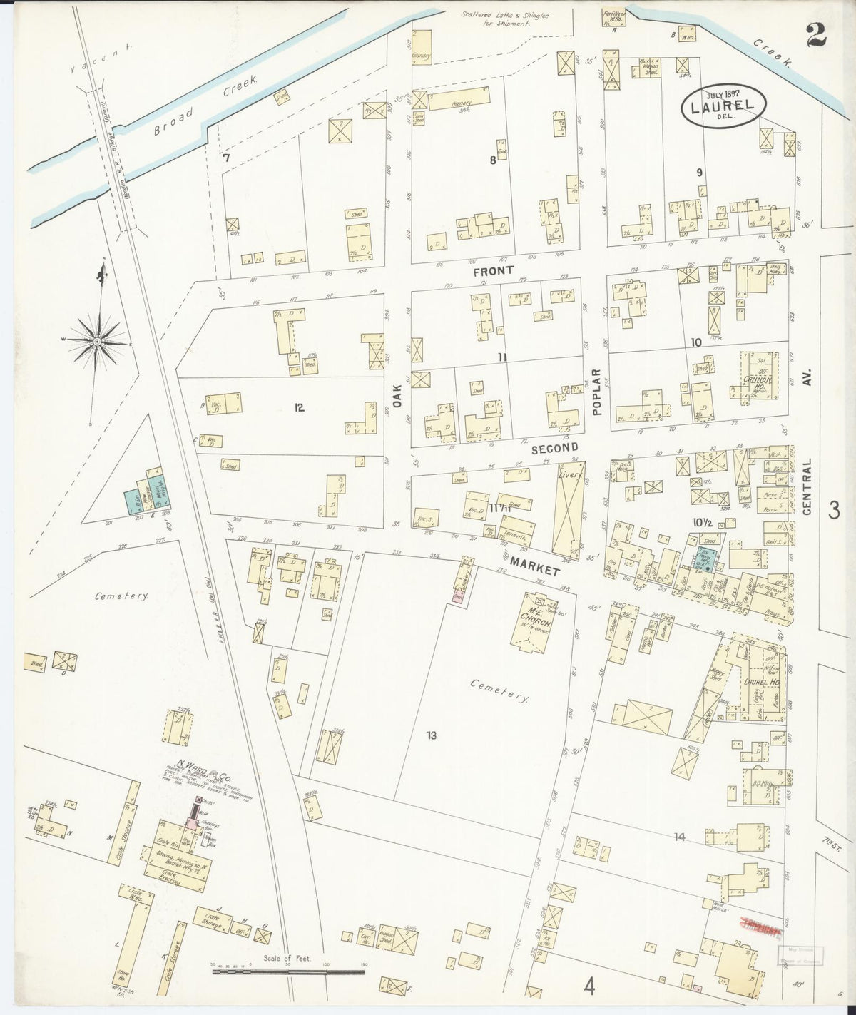 Sanborn Fire Insurance Map from Laurel, Sussex County, Delaware (1897), Sheet #0002 - Complete Map Set gallery image, historic Sanborn map, vintage wall art, Delaware Delaware