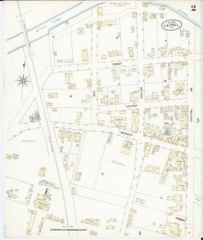 Sanborn Fire Insurance Map from Laurel, Sussex County, Delaware (1897), Sheet #0002 - Complete Map Set gallery image, historic Sanborn map, vintage wall art, Delaware Delaware