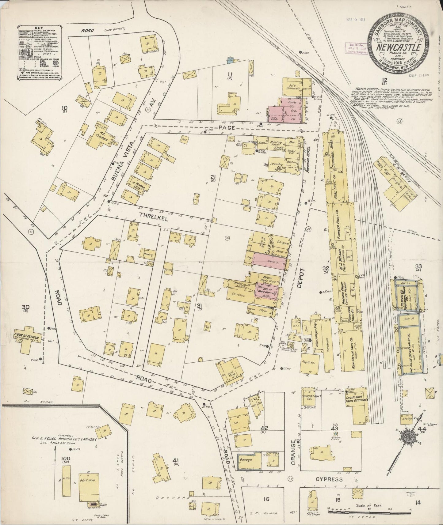 Sanborn Fire Insurance Map from Newcastle, Placer County, California (1912), Sheet #0001 - Historic Sanborn Fire Insurance Map Print, vintage old map wall art, antique decor, genealogy gift, California California map