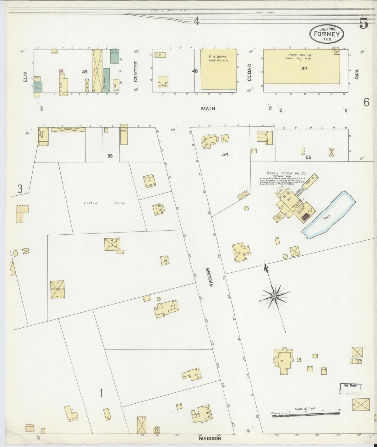 Sanborn Fire Insurance Map from Forney, Kaufman County, Texas (1906), Sheet #0005 - Historic Sanborn Fire Insurance Map Print, vintage old map wall art, antique decor, genealogy gift, Texas Texas map
