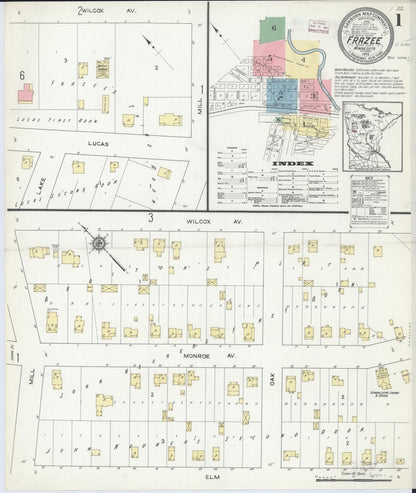 Sanborn Fire Insurance Map from Frazee, Becker County, Minnesota (1914), Sheet #0001 - Complete Map Set gallery image, historic Sanborn map, vintage wall art, Minnesota Minnesota
