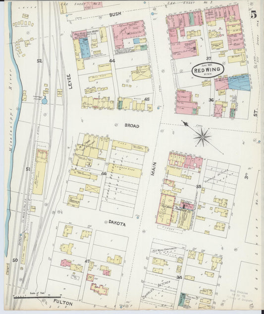 Sanborn Fire Insurance Map from Red Wing, Goodhue County, Minnesota (1891), Sheet #0005 - Historic Sanborn Fire Insurance Map Print, vintage old map wall art, antique decor, genealogy gift, Minnesota Minnesota map
