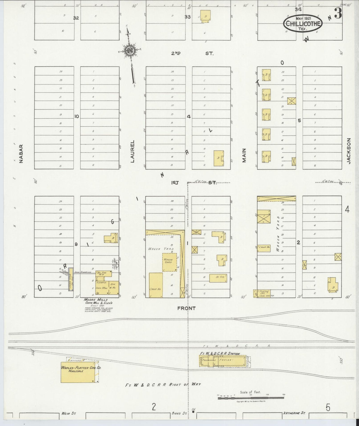 Sanborn Fire Insurance Map from Chillicothe, Hardeman County, Texas (1921), Sheet #0003 - Historic Sanborn Fire Insurance Map Print, vintage old map wall art, antique decor, genealogy gift, Texas Texas map