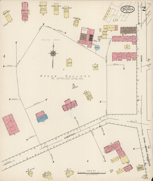 Sanborn Fire Insurance Map from Berea, Madison County, Kentucky (1922), Sheet #0002 - Historic Sanborn Fire Insurance Map Print, vintage old map wall art, antique decor, genealogy gift, Kentucky Kentucky map