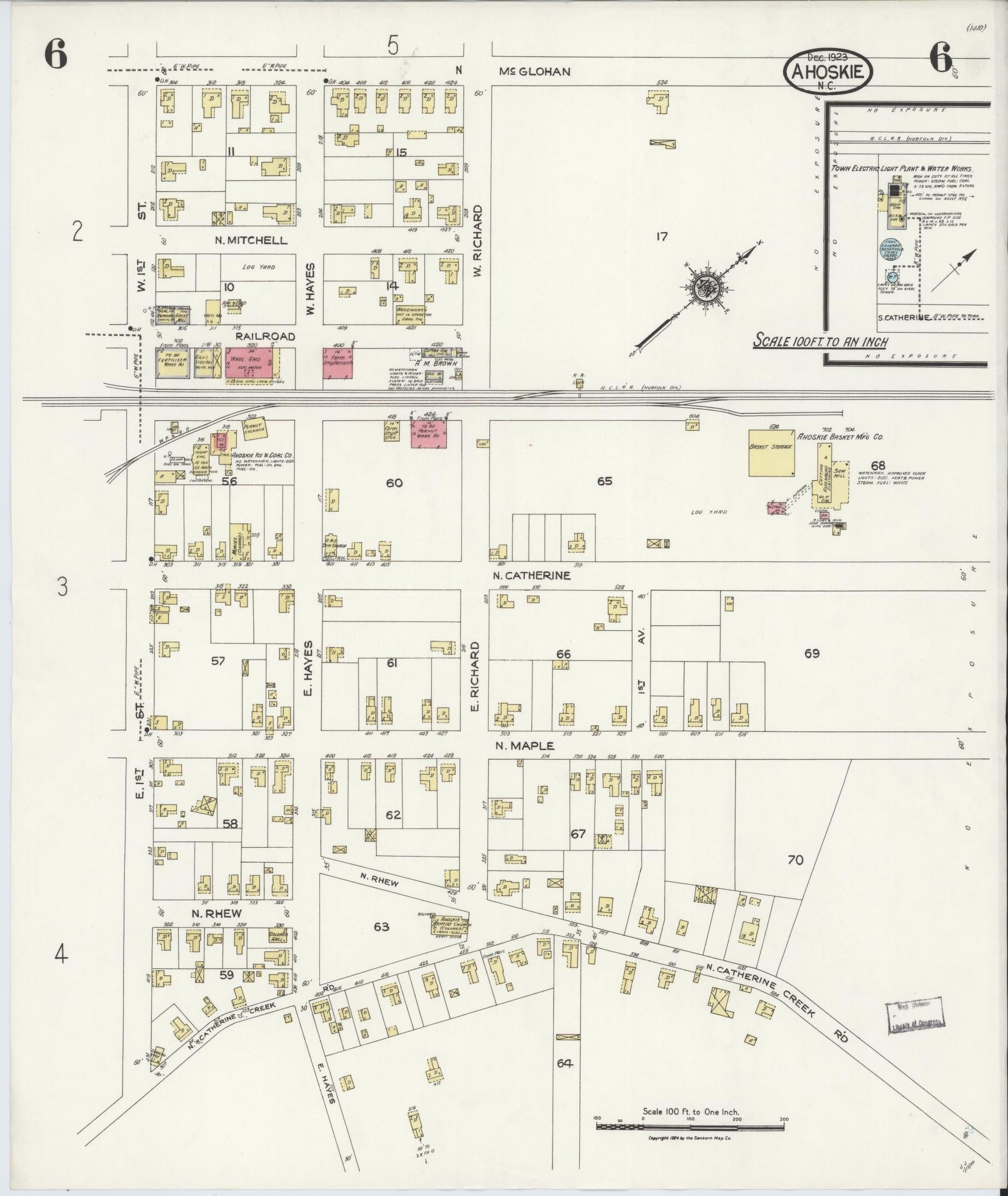 Sanborn Fire Insurance Map from Ahoskie, Hertford County, North Carolina (1923), Sheet #0006 - Complete Map Set gallery image, historic Sanborn map, vintage wall art, North Carolina North Carolina