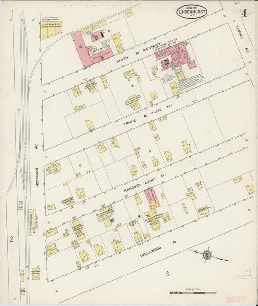 Sanborn Fire Insurance Map from Lindenhurst, Suffolk County, New York (1915), Sheet #0004 - Historic Sanborn Fire Insurance Map Print, vintage old map wall art, antique decor, genealogy gift, New York New York map