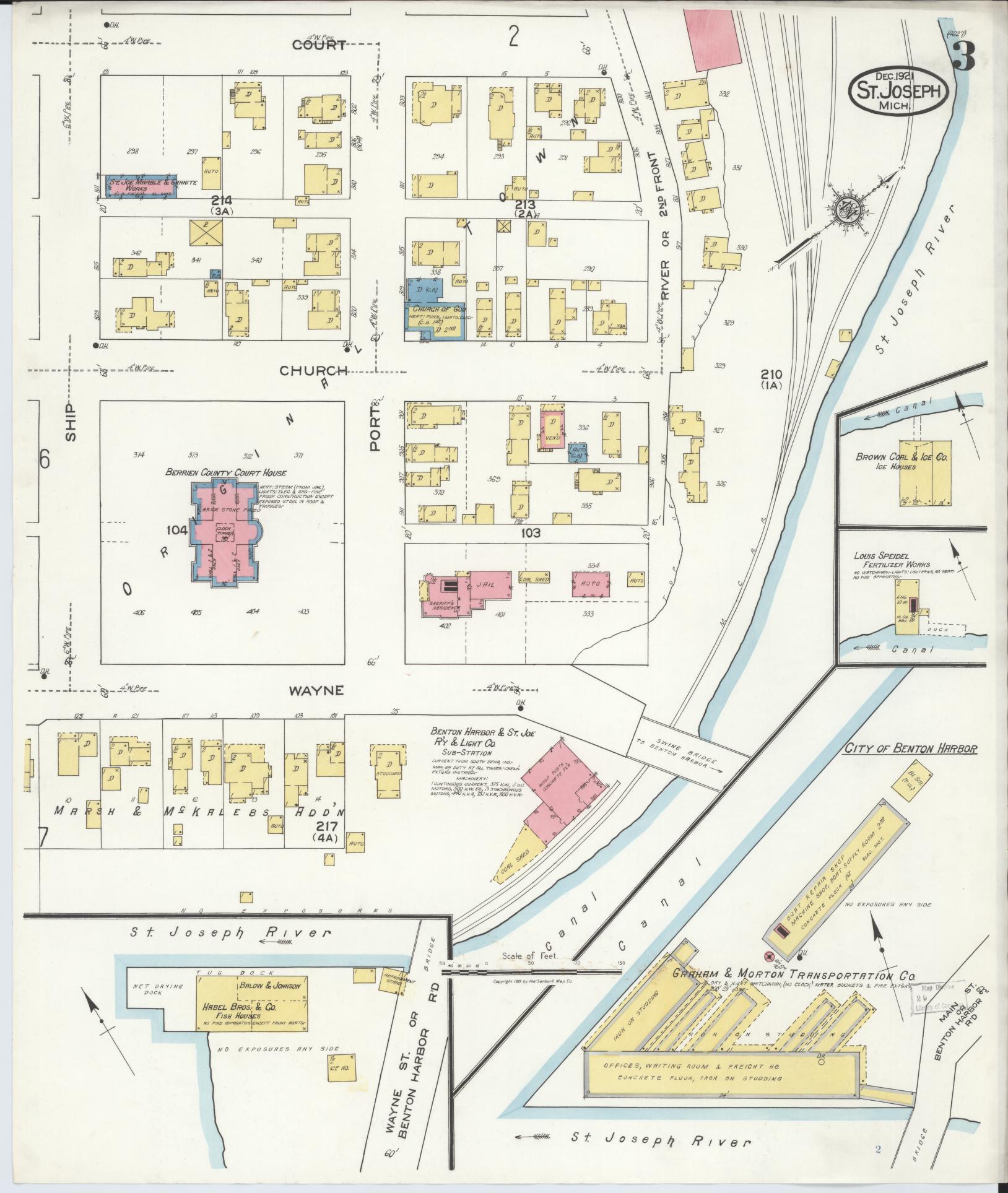 Sanborn Fire Insurance Map from Saint Joseph, Berrien County, Michigan (1921), Sheet #0003 - Complete Map Set gallery image, historic Sanborn map, vintage wall art, Michigan Michigan