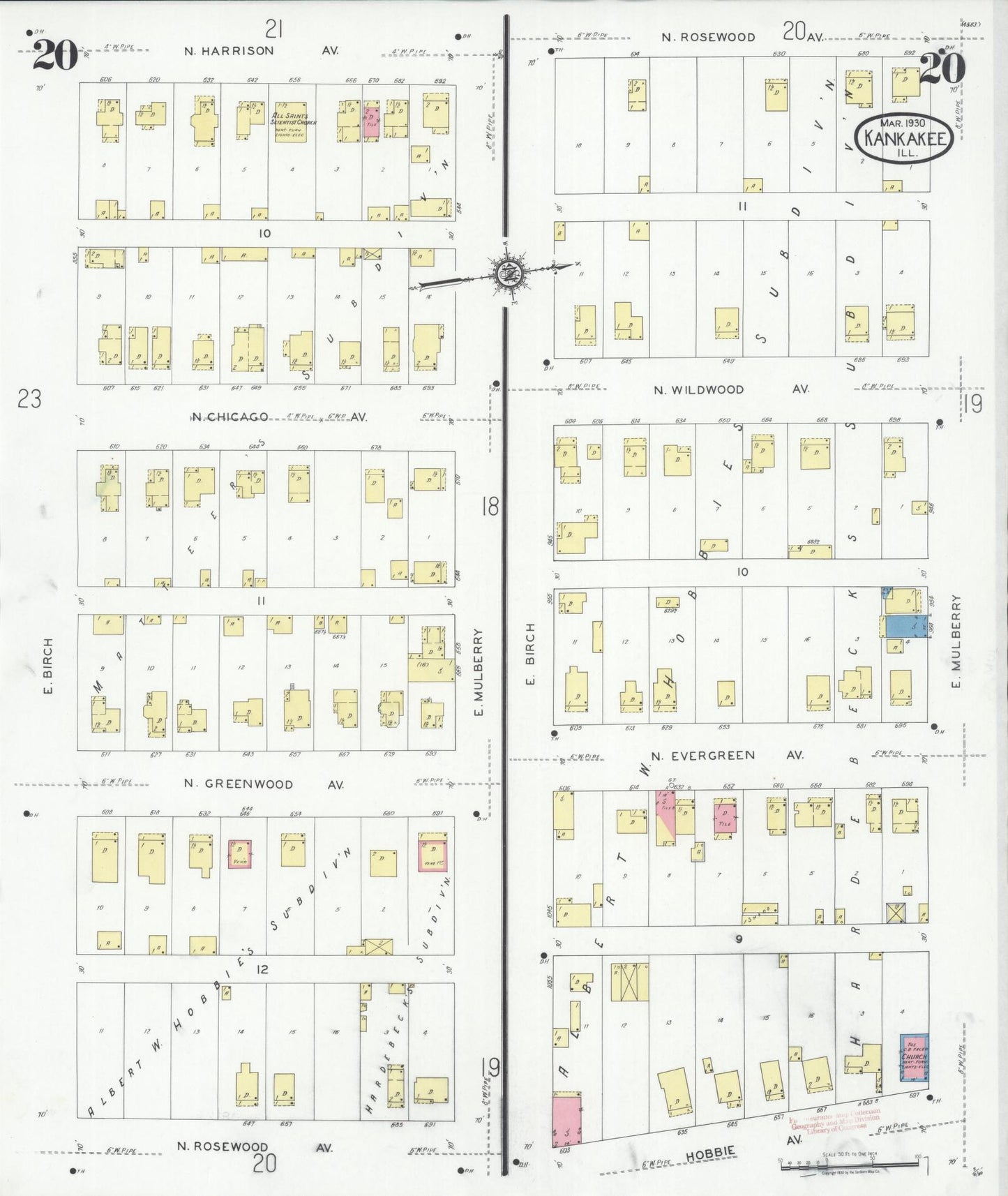 Sanborn Fire Insurance Map from Kankakee, Kankakee County, Illinois (1930), Sheet #0020 - Historic Sanborn Fire Insurance Map Print, vintage old map wall art, antique decor, genealogy gift, Illinois Illinois map