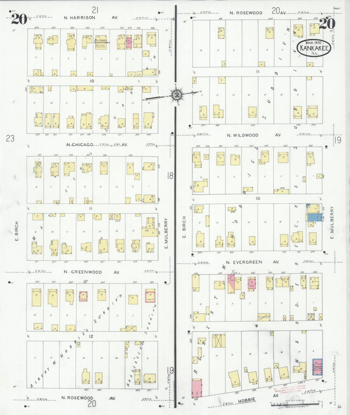 Sanborn Fire Insurance Map from Kankakee, Kankakee County, Illinois (1930), Sheet #0020 - Historic Sanborn Fire Insurance Map Print, vintage old map wall art, antique decor, genealogy gift, Illinois Illinois map