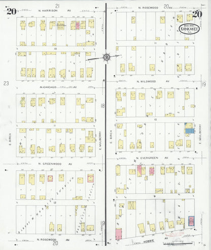 Sanborn Fire Insurance Map from Kankakee, Kankakee County, Illinois (1930), Sheet #0020 - Historic Sanborn Fire Insurance Map Print, vintage old map wall art, antique decor, genealogy gift, Illinois Illinois map