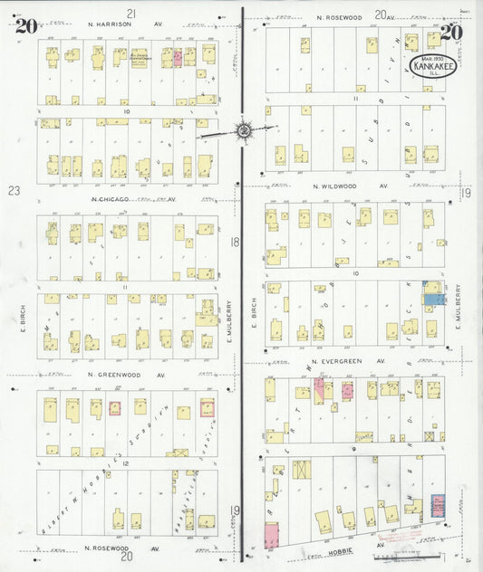 Sanborn Fire Insurance Map from Kankakee, Kankakee County, Illinois (1930), Sheet #0020 - Historic Sanborn Fire Insurance Map Print, vintage old map wall art, antique decor, genealogy gift, Illinois Illinois map