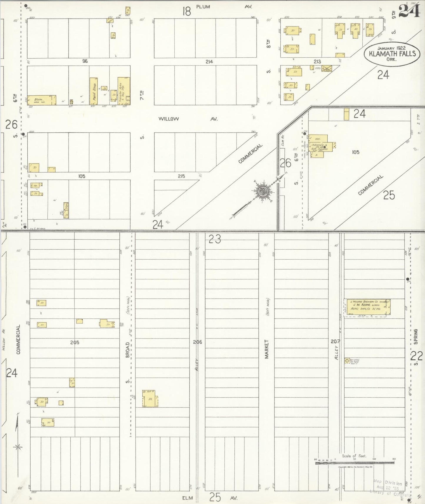 Sanborn Fire Insurance Map from Klamath Falls, Klamath County, Oregon (1921), Sheet #0024 - Historic Sanborn Fire Insurance Map Print, vintage old map wall art, antique decor, genealogy gift, Oregon Oregon map