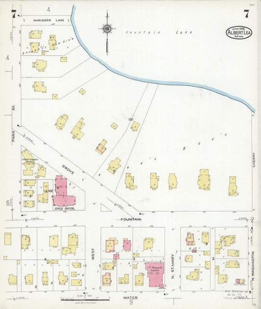 Sanborn Fire Insurance Map from Albert Lea, Freeborn County, Minnesota (1926), Sheet #0007 - Historic Sanborn Fire Insurance Map Print, vintage old map wall art, antique decor, genealogy gift, Minnesota Minnesota map