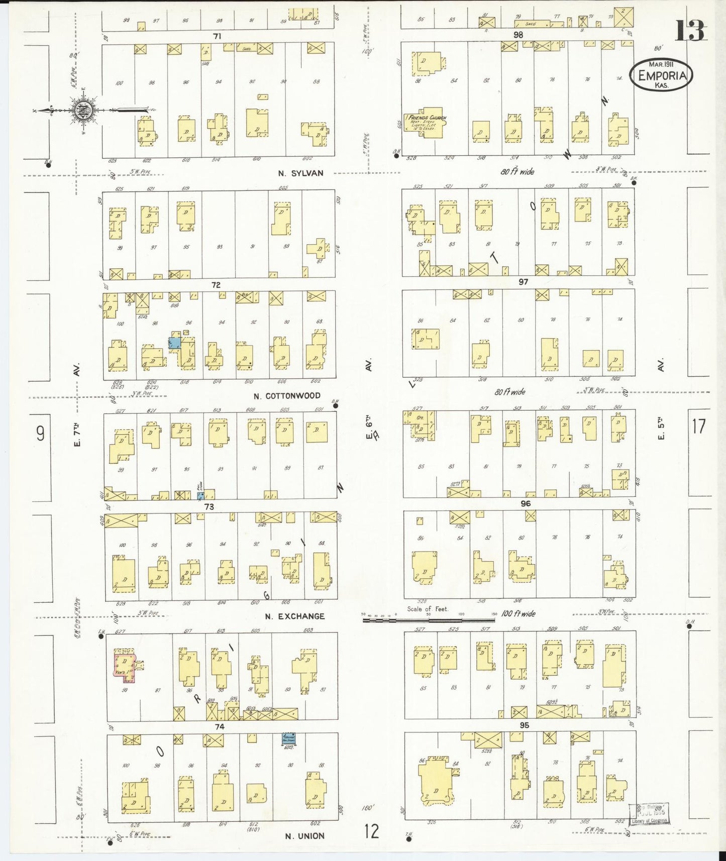 Sanborn Fire Insurance Map from Emporia, Lyon County, Kansas (1911), Sheet #0013 - Complete Map Set gallery image, historic Sanborn map, vintage wall art, Kansas Kansas