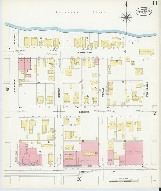 Sanborn Fire Insurance Map from Pine Bluff, Jefferson County, Arkansas (1908), Sheet #0011 - Historic Sanborn Fire Insurance Map Print, vintage old map wall art, antique decor, genealogy gift, Arkansas Arkansas map