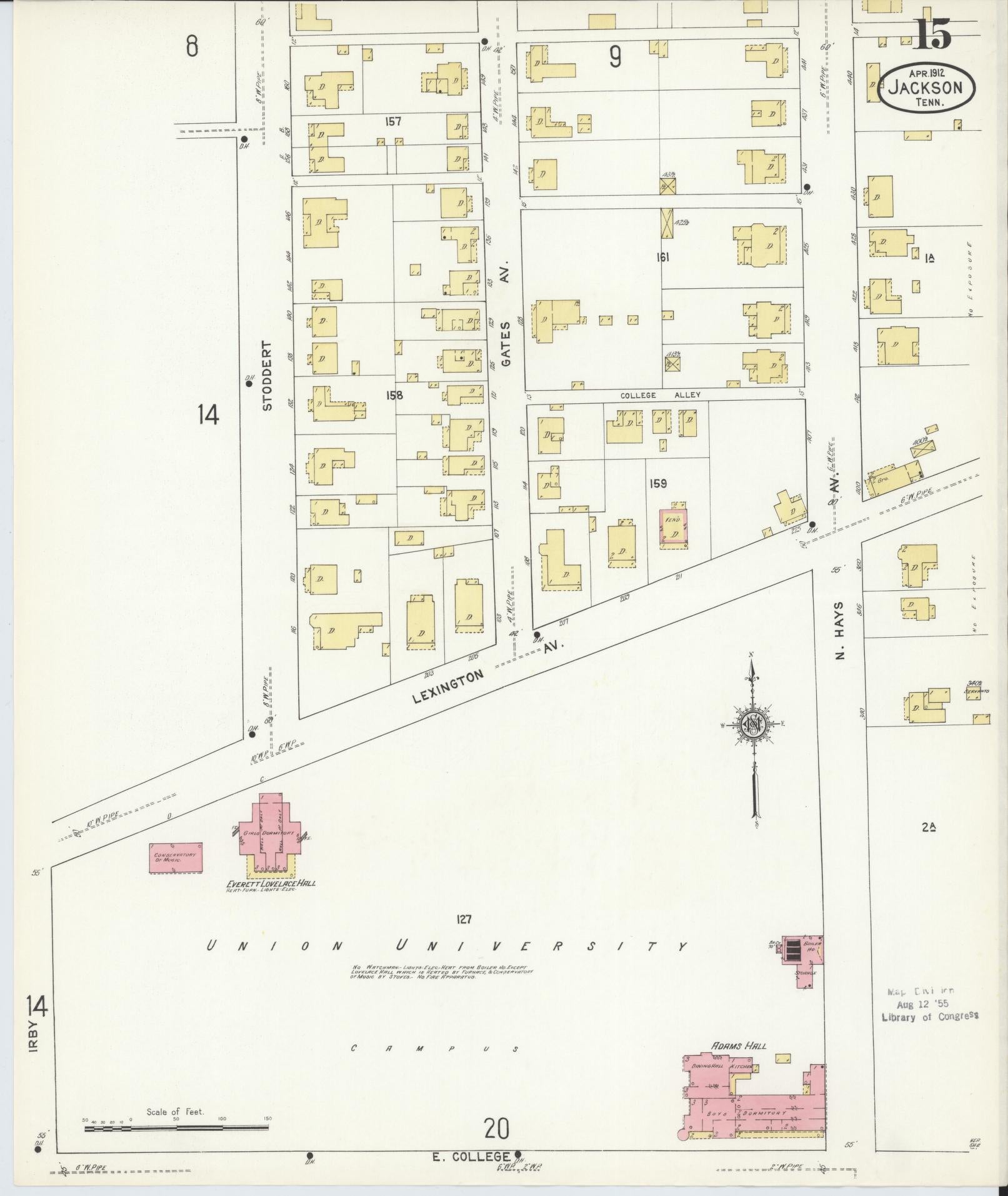 Sanborn Fire Insurance Map from Jackson, Madison County, Tennessee (1912), Sheet #0015 - Complete Map Set gallery image, historic Sanborn map, vintage wall art, Tennessee Tennessee