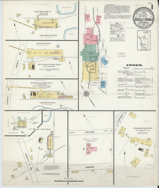 Sanborn Fire Insurance Map from Berkeley Springs, Morgan County, West Virginia (1913), Sheet #0001 - Complete Map Set gallery image, historic Sanborn map, vintage wall art, West Virginia West Virginia
