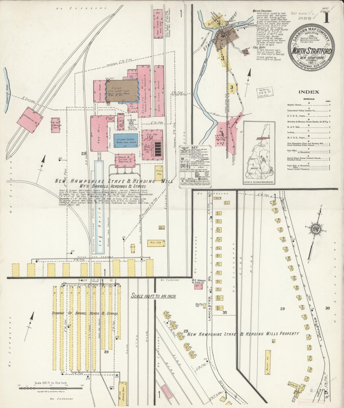 Sanborn Fire Insurance Map from North Stratford, Coos County, New Hampshire (1921), Sheet #0001 - Complete Map Set gallery image, historic Sanborn map, vintage wall art, New Hampshire New Hampshire