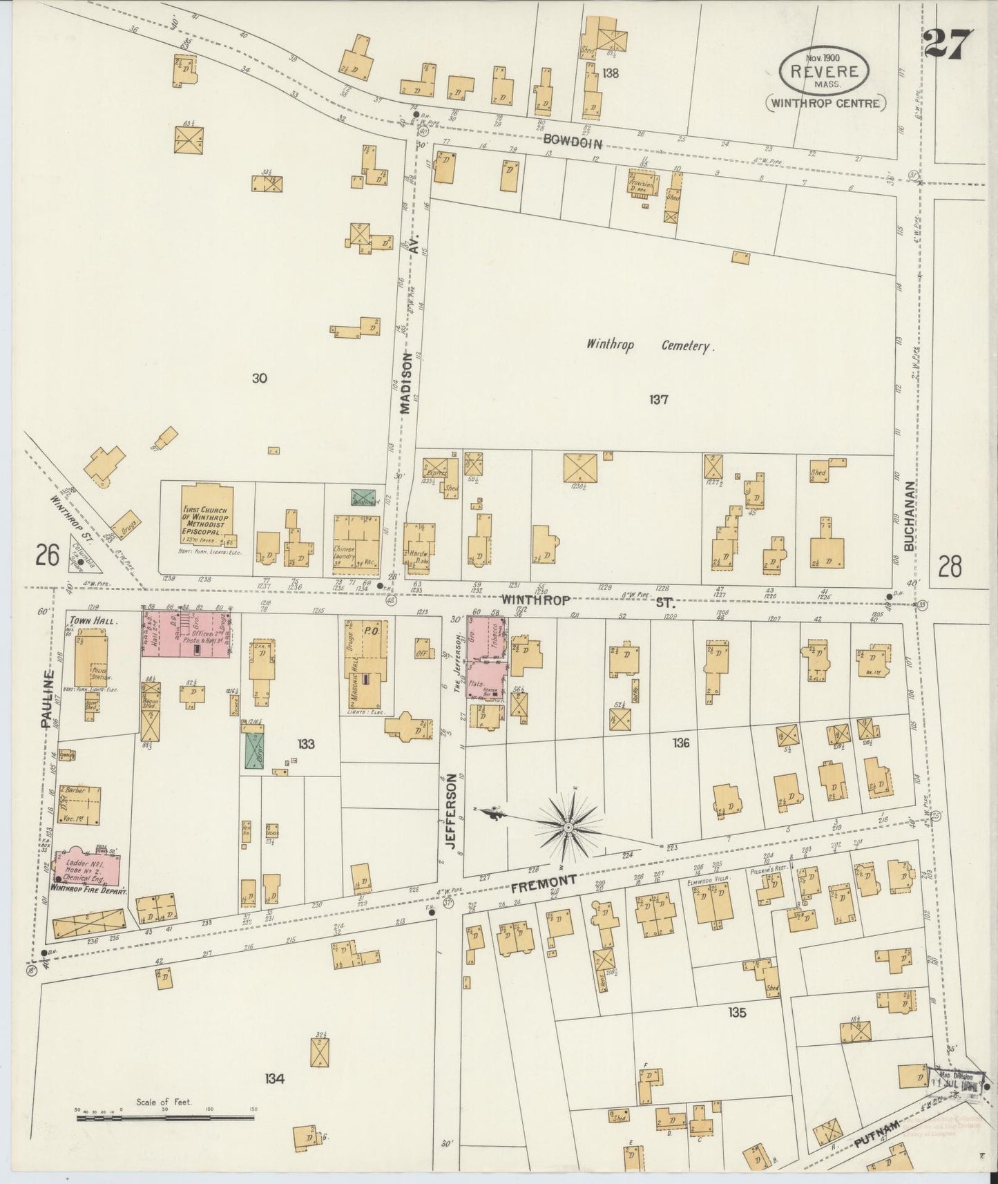 Sanborn Fire Insurance Map from Revere, Suffolk County, Massachusetts (1900), Sheet #0027 - Complete Map Set gallery image, historic Sanborn map, vintage wall art, Massachusetts Massachusetts
