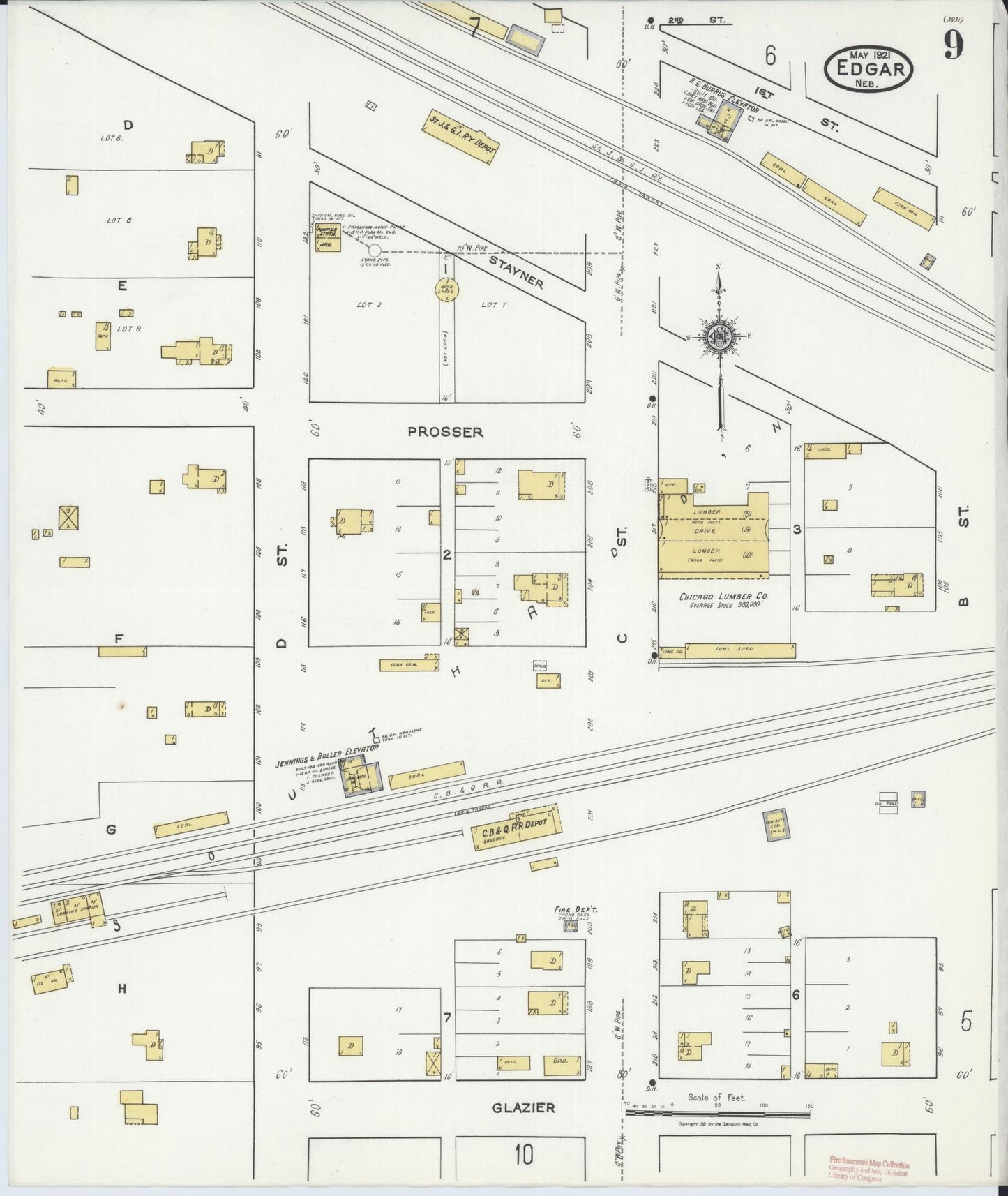 Sanborn Fire Insurance Map from Edgar, Clay County, Nebraska (1921), Sheet #0009 - Complete Map Set gallery image, historic Sanborn map, vintage wall art, Nebraska Nebraska