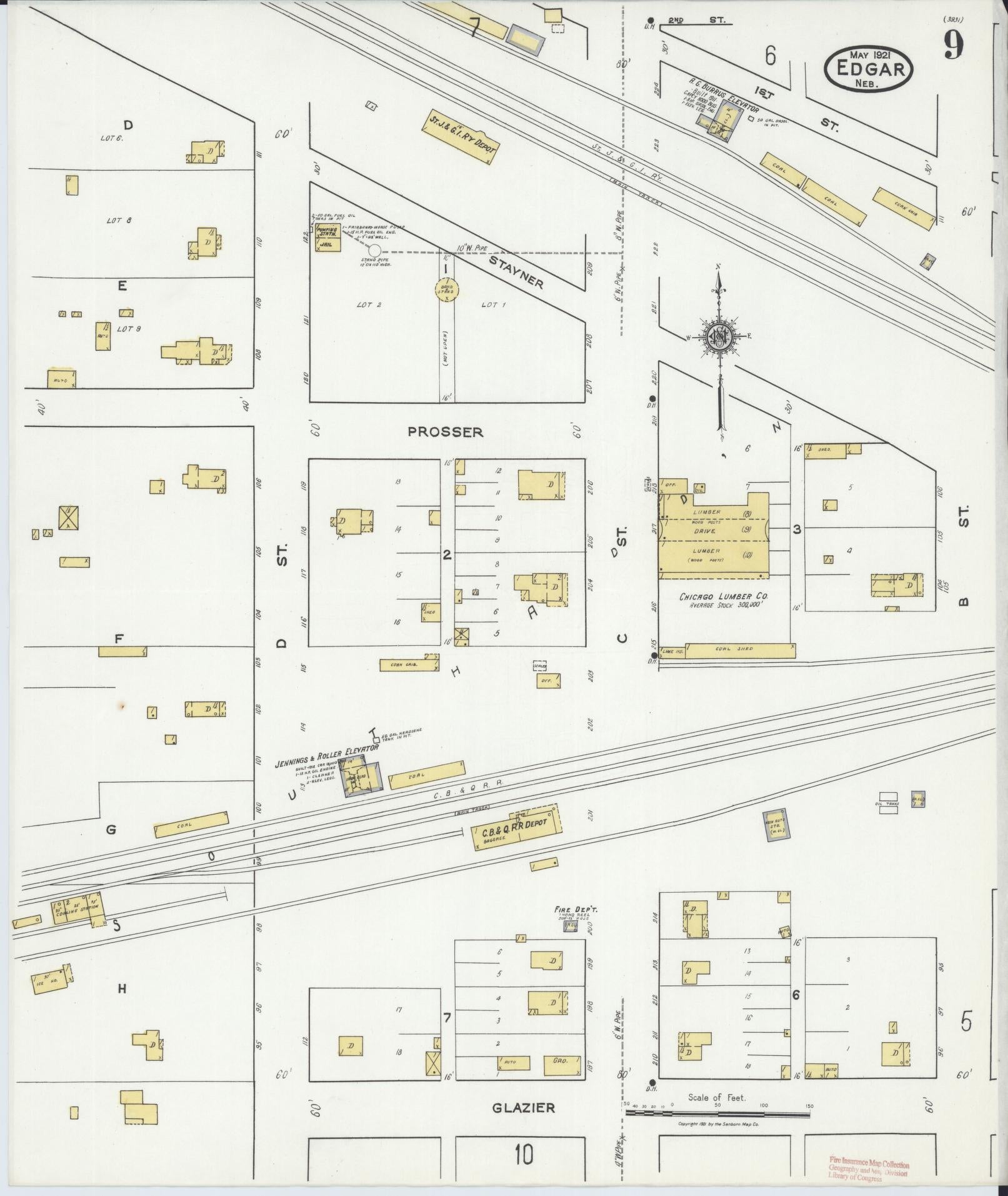 Sanborn Fire Insurance Map from Edgar, Clay County, Nebraska (1921), Sheet #0009 - Complete Map Set gallery image, historic Sanborn map, vintage wall art, Nebraska Nebraska