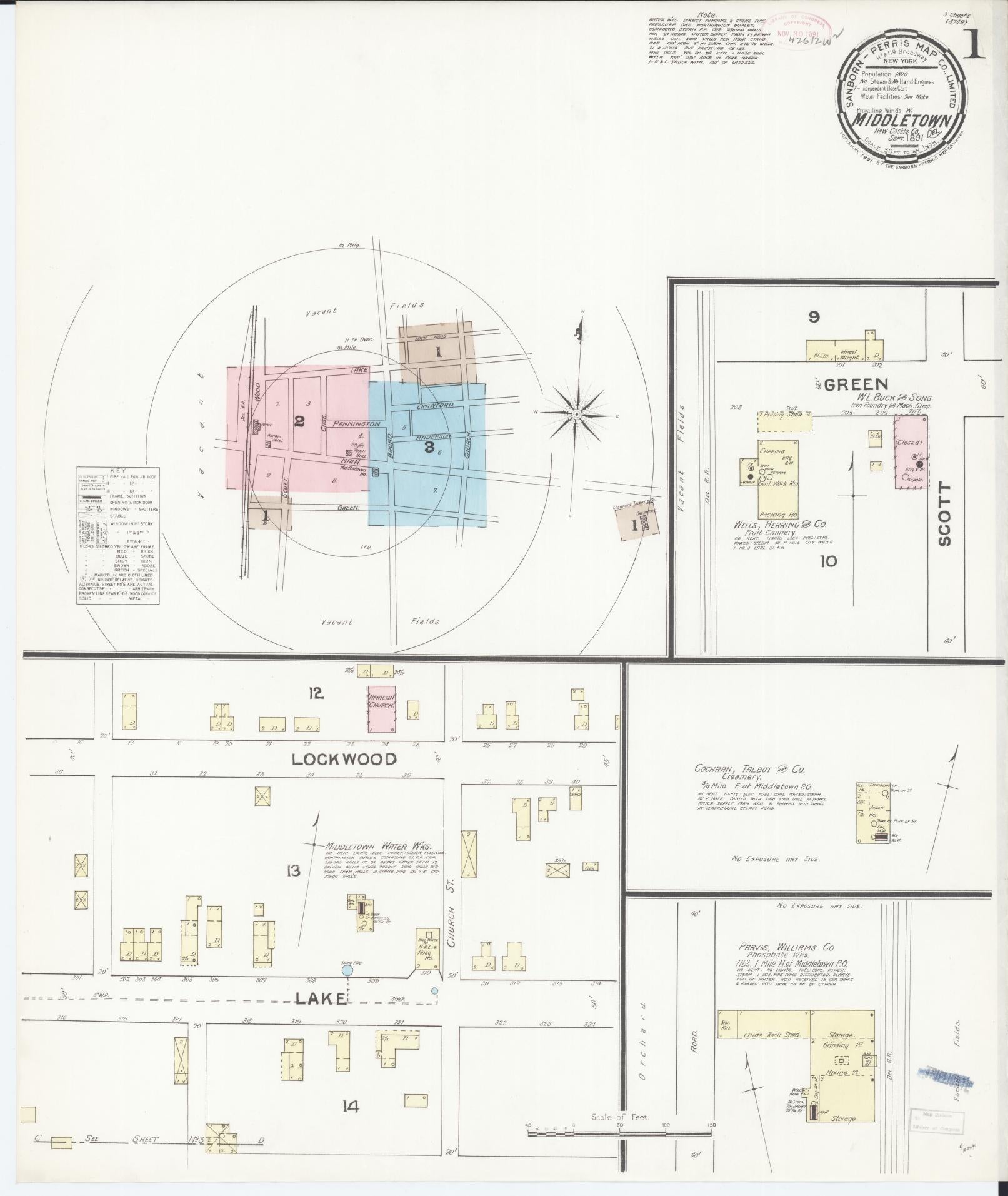 Sanborn Fire Insurance Map from Middletown, New Castle County, Delaware (1891), Sheet #0001 - Historic Sanborn Fire Insurance Map Print, vintage old map wall art, antique decor, genealogy gift, Delaware Delaware map