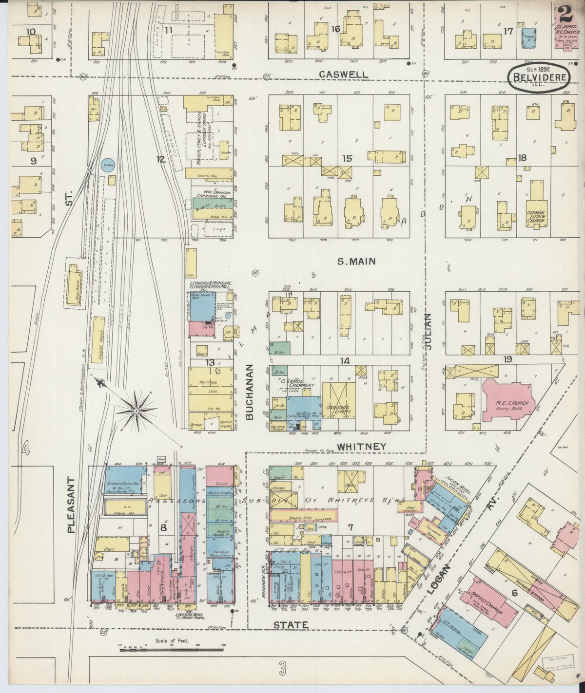 Sanborn Fire Insurance Map from Belvidere, Boone County, Illinois (1892), Sheet #0002 - Complete Map Set gallery image, historic Sanborn map, vintage wall art, Illinois Illinois