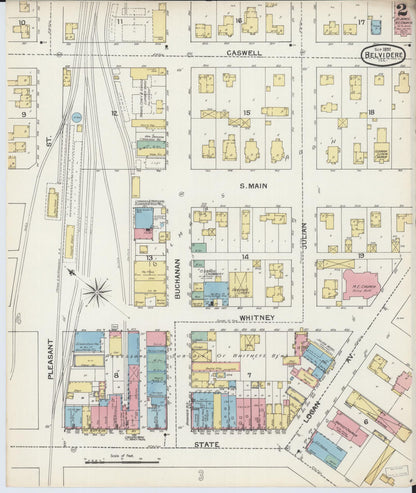 Sanborn Fire Insurance Map from Belvidere, Boone County, Illinois (1892), Sheet #0002 - Complete Map Set gallery image, historic Sanborn map, vintage wall art, Illinois Illinois