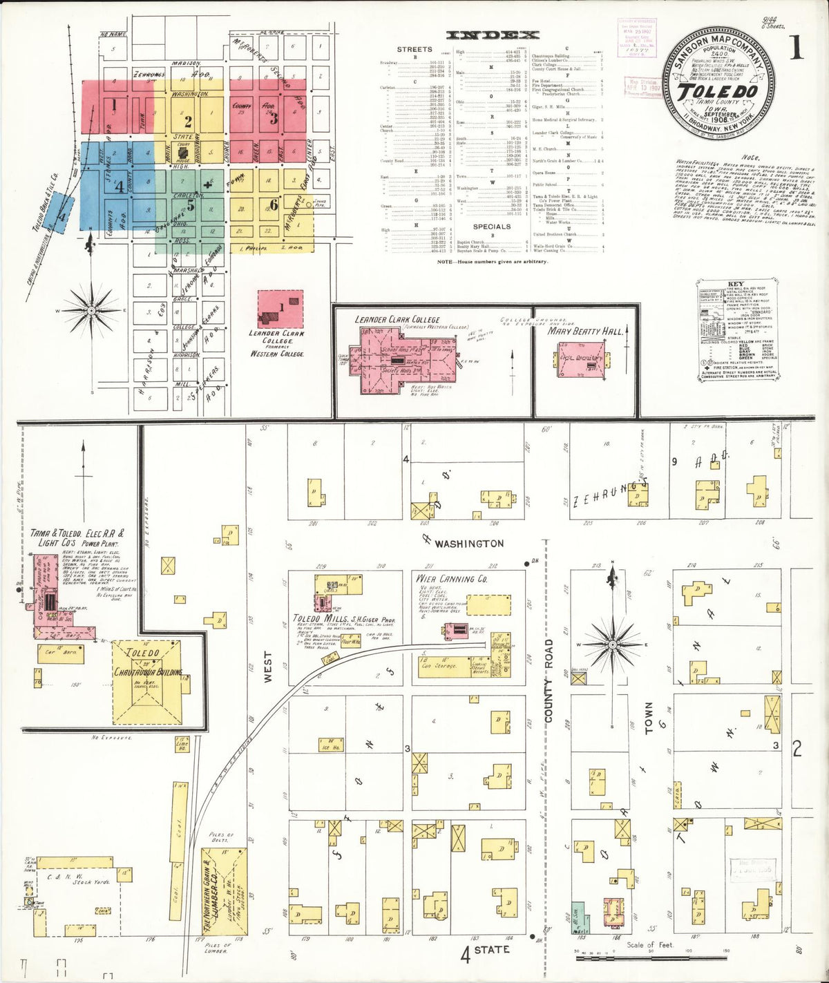 Sanborn Fire Insurance Map from Toledo, Tama County, Iowa (1906), Sheet #0001 - Historic Sanborn Fire Insurance Map Print, vintage old map wall art