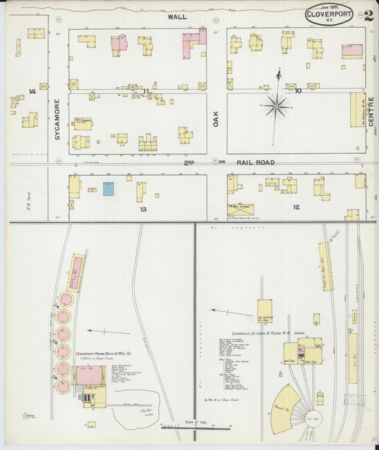 Sanborn Fire Insurance Map from Cloverport, Breckinridge County, Kentucky (1892), Sheet #0002 - Historic Sanborn Fire Insurance Map Print, vintage old map wall art, antique decor, genealogy gift, Kentucky Kentucky map