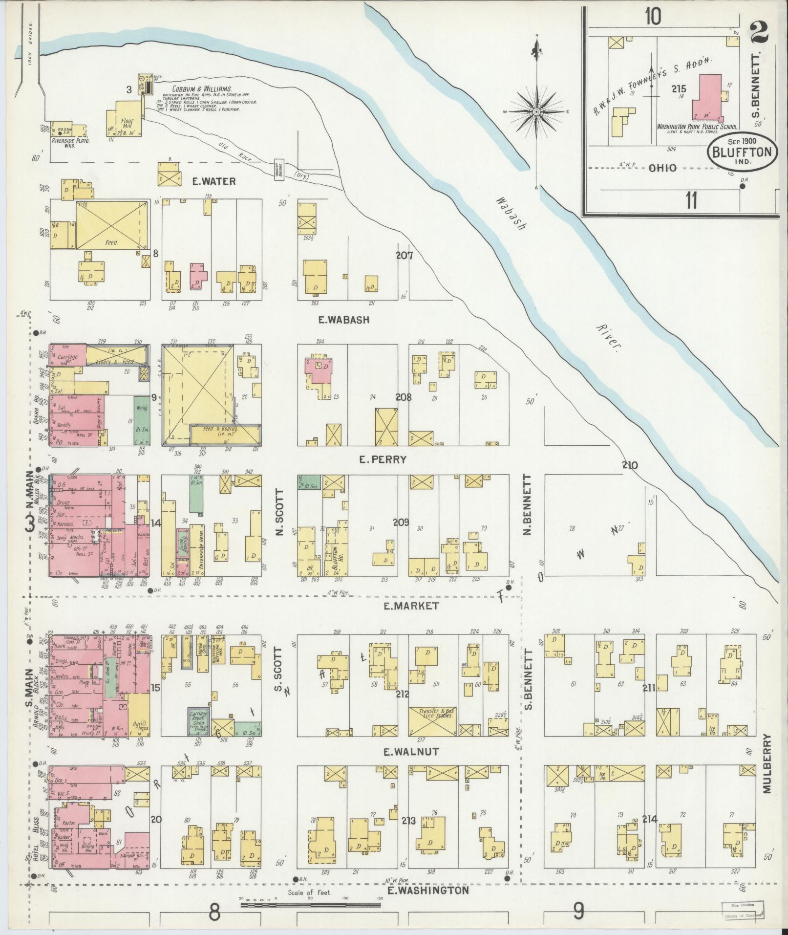 Sanborn Fire Insurance Map from Bluffton, Wells County, Indiana (1900), Sheet #0002 - Complete Map Set gallery image, historic Sanborn map, vintage wall art, Indiana Indiana