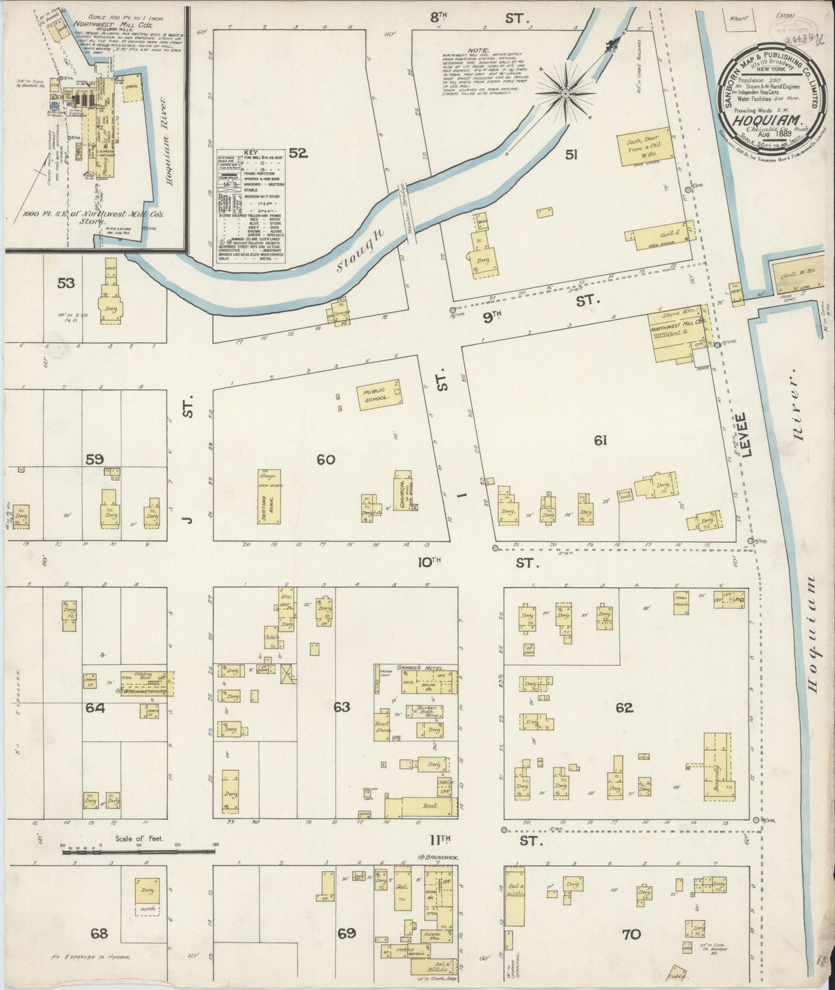 Sanborn Fire Insurance Map from Hoquiam, Grays Harbor County, Washington (1889), Sheet #0001 - Historic Sanborn Fire Insurance Map Print, vintage old map wall art, antique decor, genealogy gift, Washington Washington map