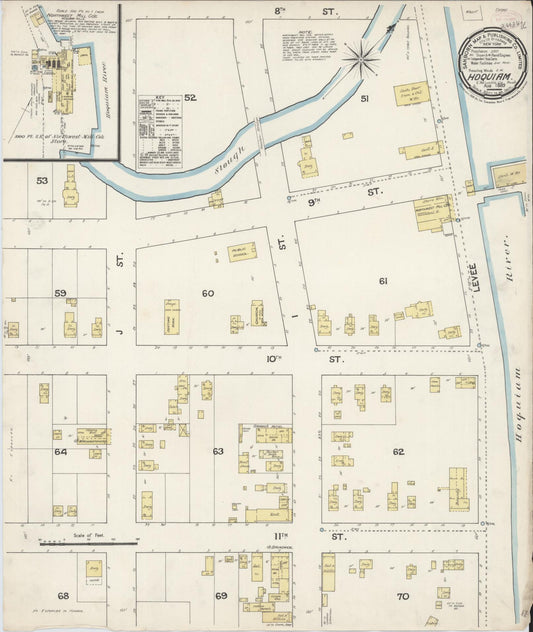 Sanborn Fire Insurance Map from Hoquiam, Grays Harbor County, Washington (1889), Sheet #0001 - Historic Sanborn Fire Insurance Map Print, vintage old map wall art, antique decor, genealogy gift, Washington Washington map