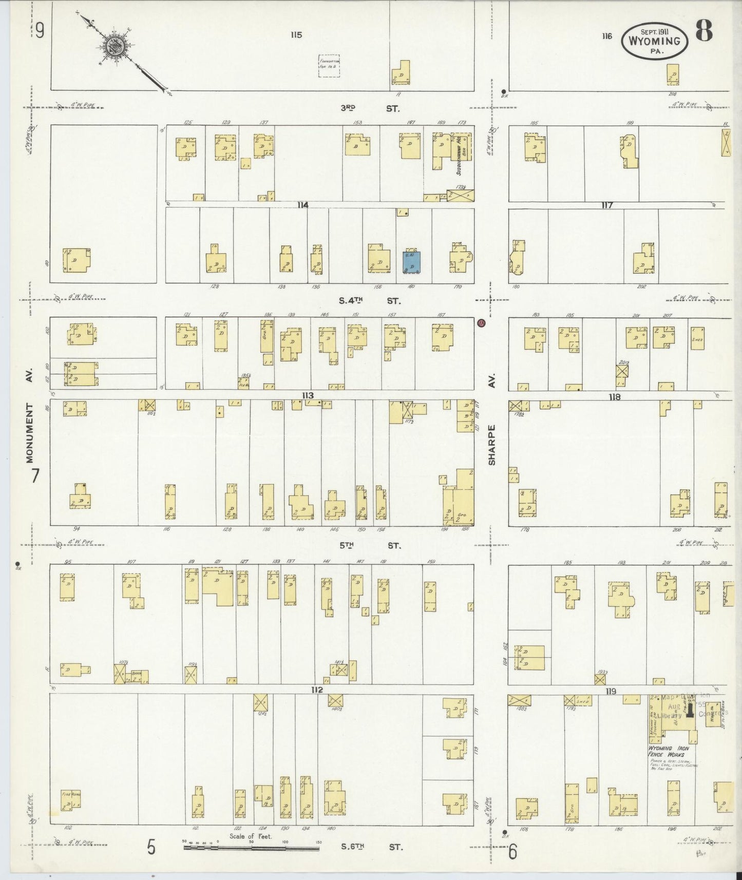 Sanborn Fire Insurance Map from Wyoming, Luzerne County, Pennsylvania (1911), Sheet #0008 - Complete Map Set gallery image, historic Sanborn map, vintage wall art, Pennsylvania Pennsylvania