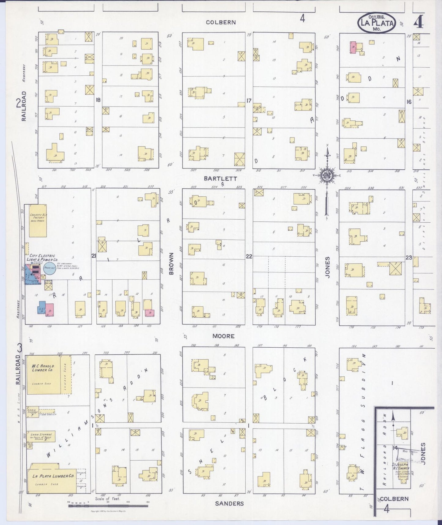 Sanborn Fire Insurance Map from La Plata, Macon County, Missouri (1916), Sheet #0004 - Complete Map Set gallery image, historic Sanborn map, vintage wall art, Missouri Missouri