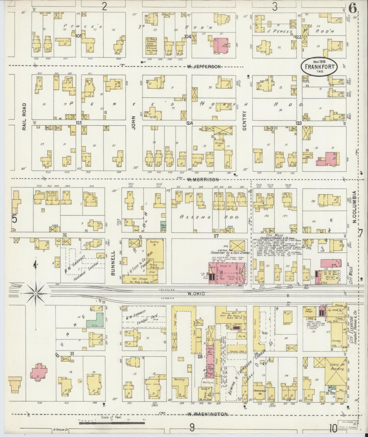 Sanborn Fire Insurance Map from Frankfort, Clinton County, Indiana (1898), Sheet #0006 - Complete Map Set gallery image, historic Sanborn map, vintage wall art, Indiana Indiana