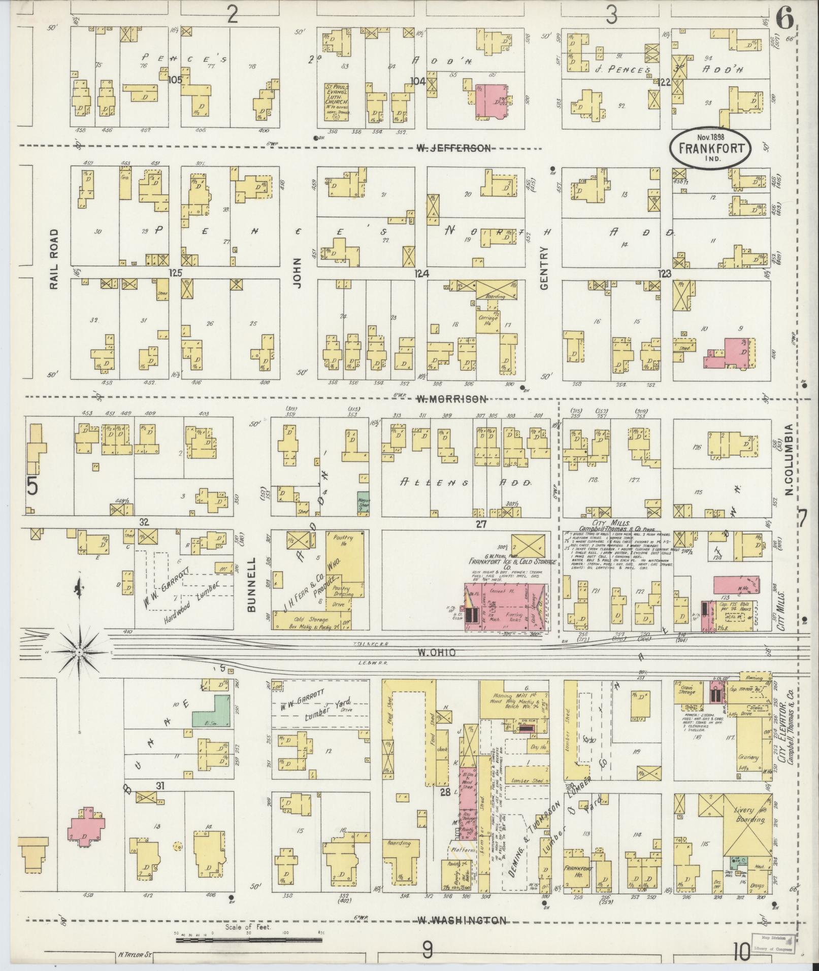 Sanborn Fire Insurance Map from Frankfort, Clinton County, Indiana (1898), Sheet #0006 - Complete Map Set gallery image, historic Sanborn map, vintage wall art, Indiana Indiana
