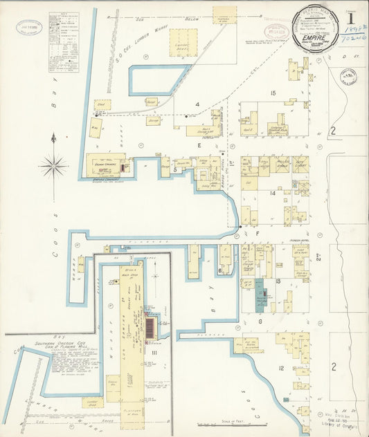 Sanborn Fire Insurance Map from Empire, Coos County, Oregon (1898), Sheet #0001 - Historic Sanborn Fire Insurance Map Print, vintage old map wall art, antique decor, genealogy gift, Oregon Oregon map
