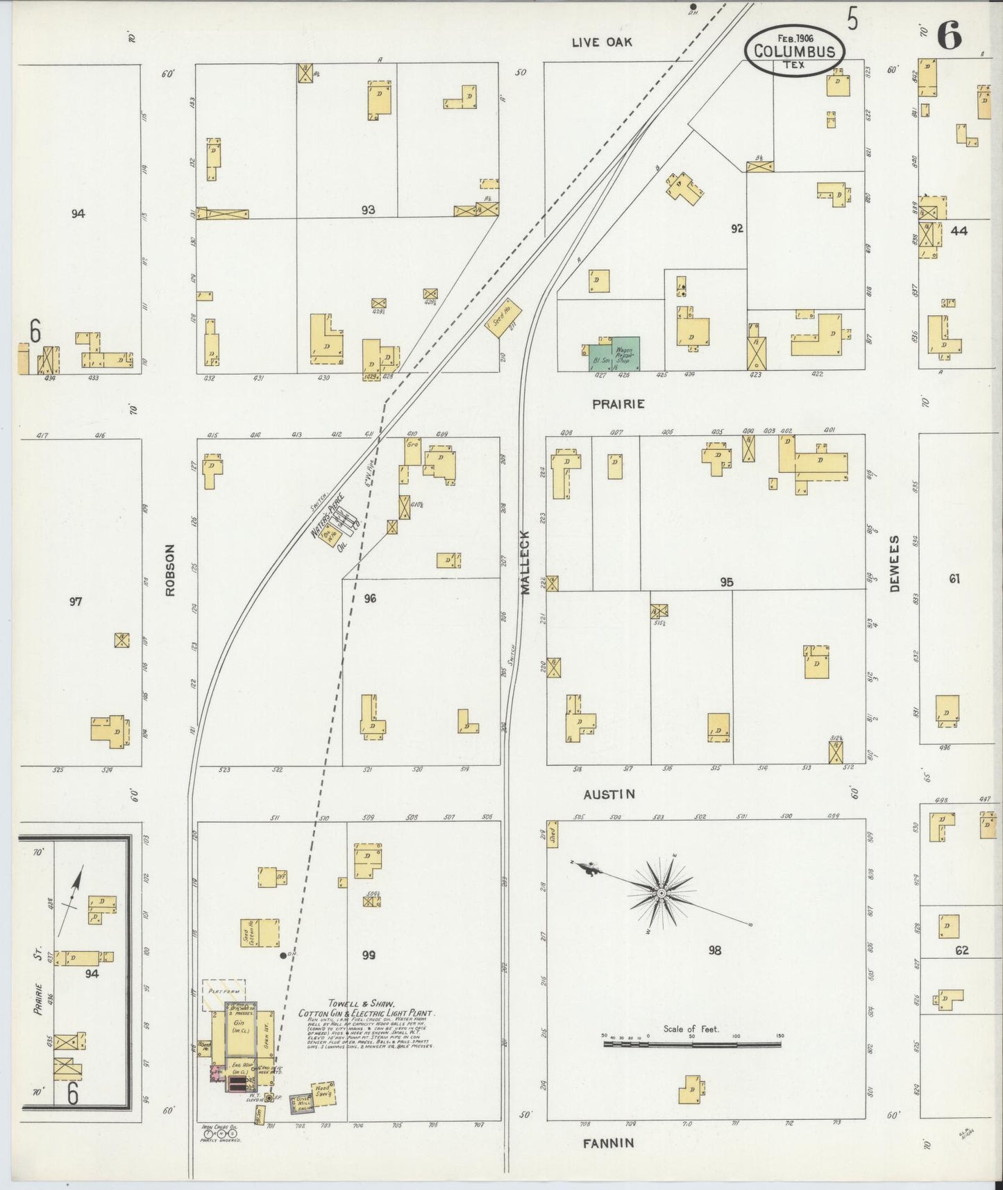 Sanborn Fire Insurance Map from Columbus, Colorado County, Texas (1906), Sheet #0006 - Historic Sanborn Fire Insurance Map Print, vintage old map wall art, antique decor, genealogy gift, Columbus Colorado map