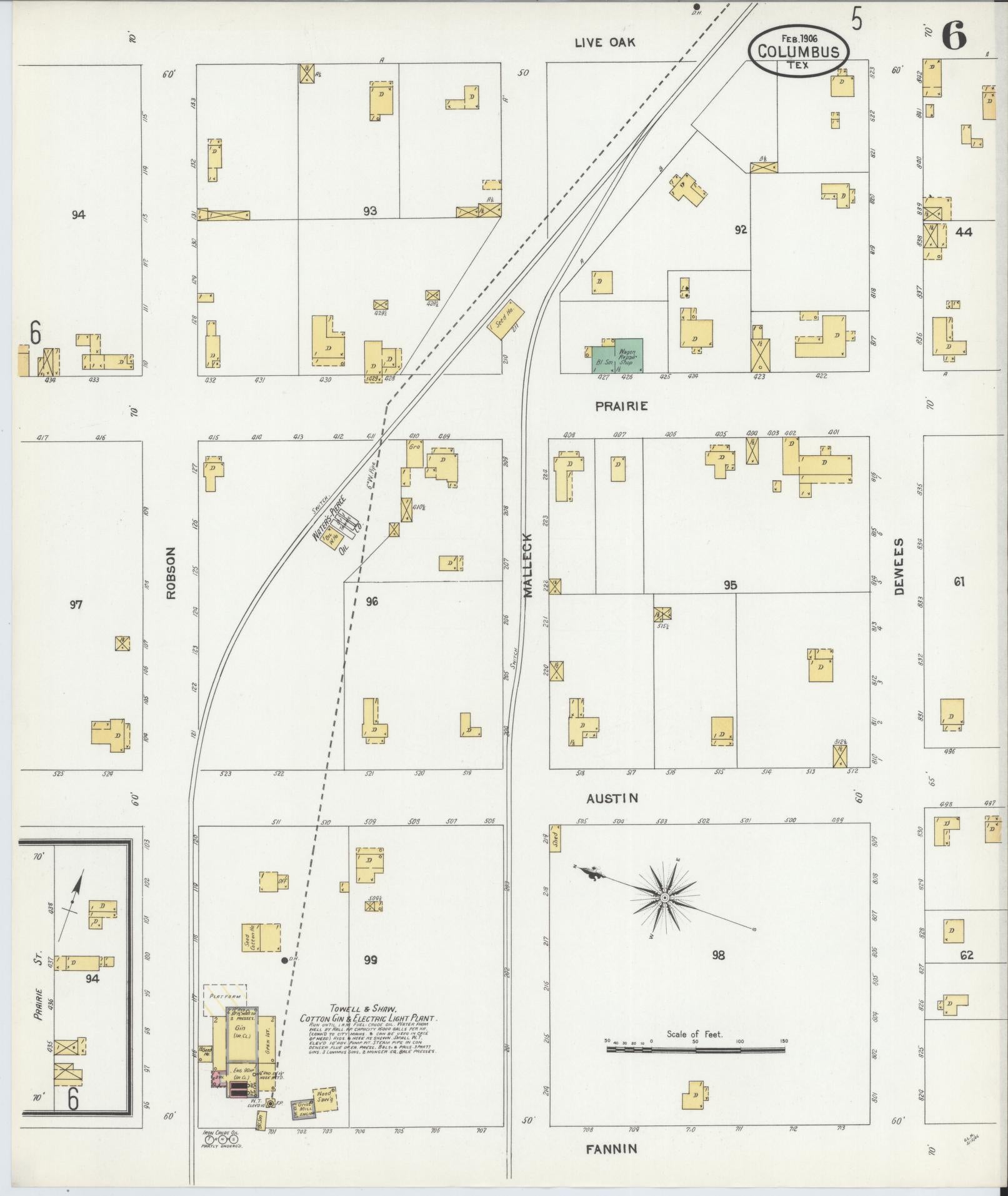 Sanborn Fire Insurance Map from Columbus, Colorado County, Texas (1906), Sheet #0006 - Historic Sanborn Fire Insurance Map Print, vintage old map wall art, antique decor, genealogy gift, Columbus Colorado map