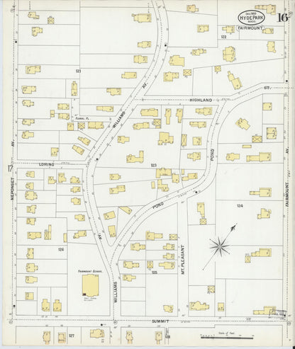Sanborn Fire Insurance Map from Hyde Park, Norfolk County, Massachusetts (1900), Sheet #0016 - Historic Sanborn Fire Insurance Map Print, vintage old map wall art, antique decor, genealogy gift, Massachusetts Massachusetts map