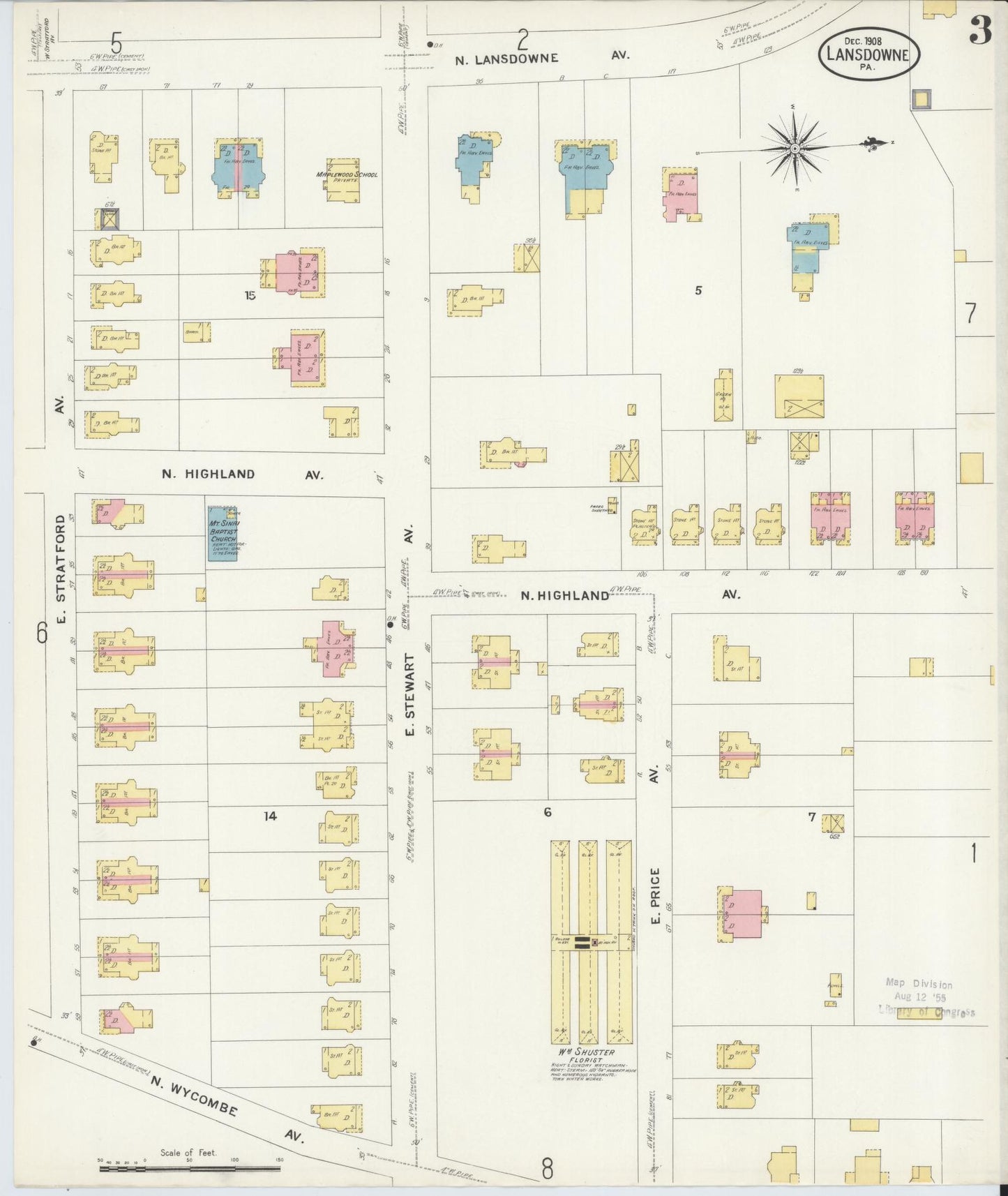 Sanborn Fire Insurance Map from Lansdowne, Delaware County, Pennsylvania (1908), Sheet #0003 - Historic Sanborn Fire Insurance Map Print, vintage old map wall art, antique decor, genealogy gift, Pennsylvania Pennsylvania map