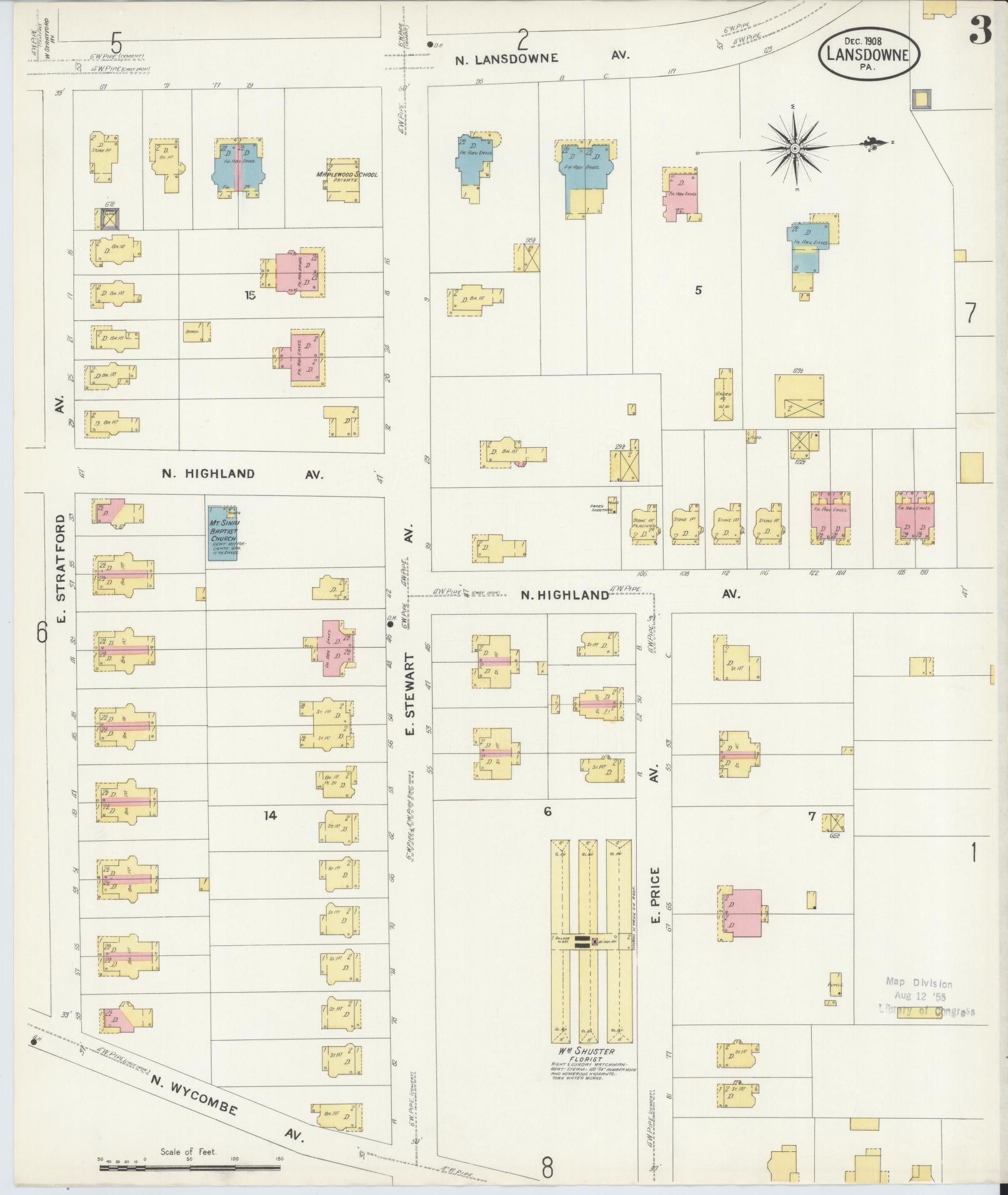Sanborn Fire Insurance Map from Lansdowne, Delaware County, Pennsylvania (1908), Sheet #0003 - Historic Sanborn Fire Insurance Map Print, vintage old map wall art, antique decor, genealogy gift, Pennsylvania Pennsylvania map
