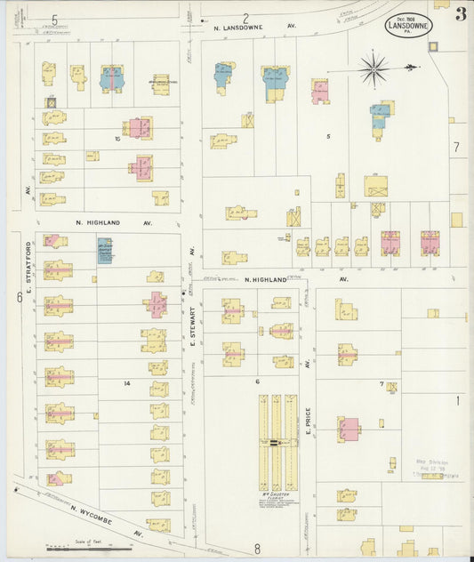Sanborn Fire Insurance Map from Lansdowne, Delaware County, Pennsylvania (1908), Sheet #0003 - Historic Sanborn Fire Insurance Map Print, vintage old map wall art, antique decor, genealogy gift, Pennsylvania Pennsylvania map