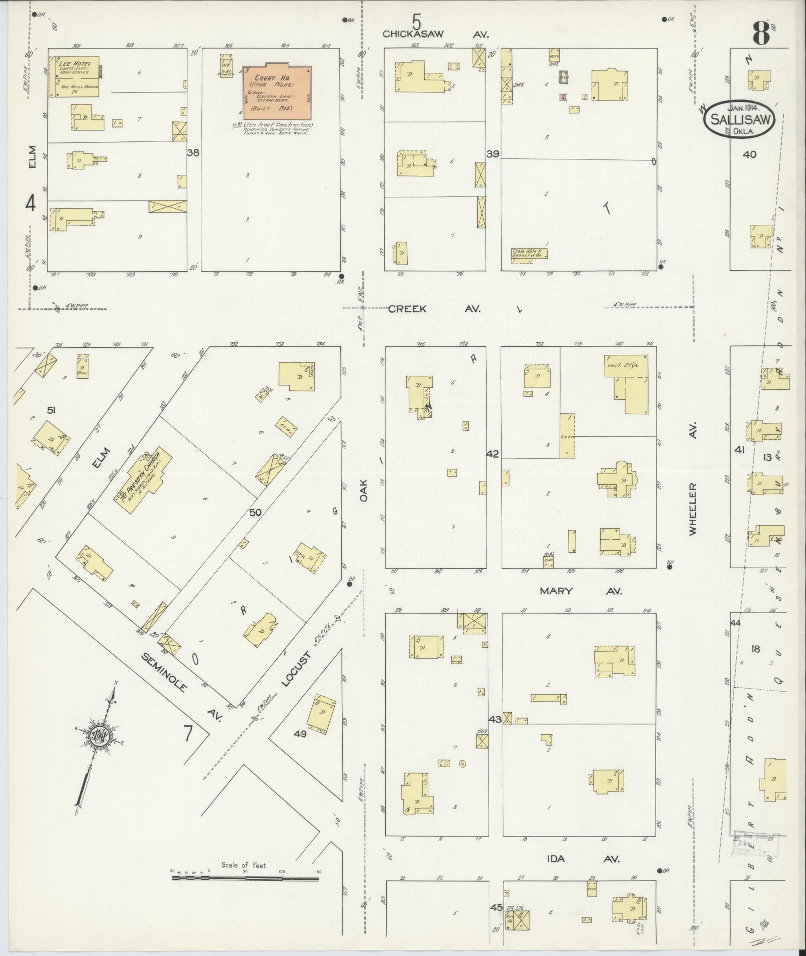 Sanborn Fire Insurance Map from Sallisaw, Sequoyah County, Oklahoma (1914), Sheet #0008 - Complete Map Set gallery image, historic Sanborn map, vintage wall art, Oklahoma Oklahoma