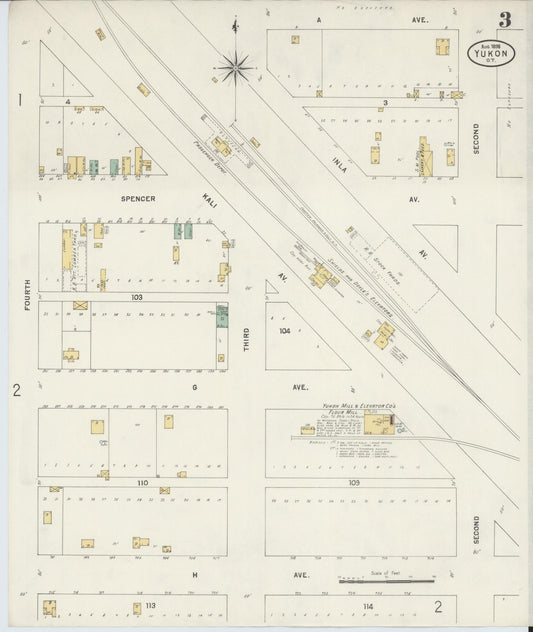 Sanborn Fire Insurance Map from Yukon, Canadian County, Oklahoma (1898), Sheet #0003 - Historic Sanborn Fire Insurance Map Print, vintage old map wall art, antique decor, genealogy gift, Oklahoma Oklahoma map