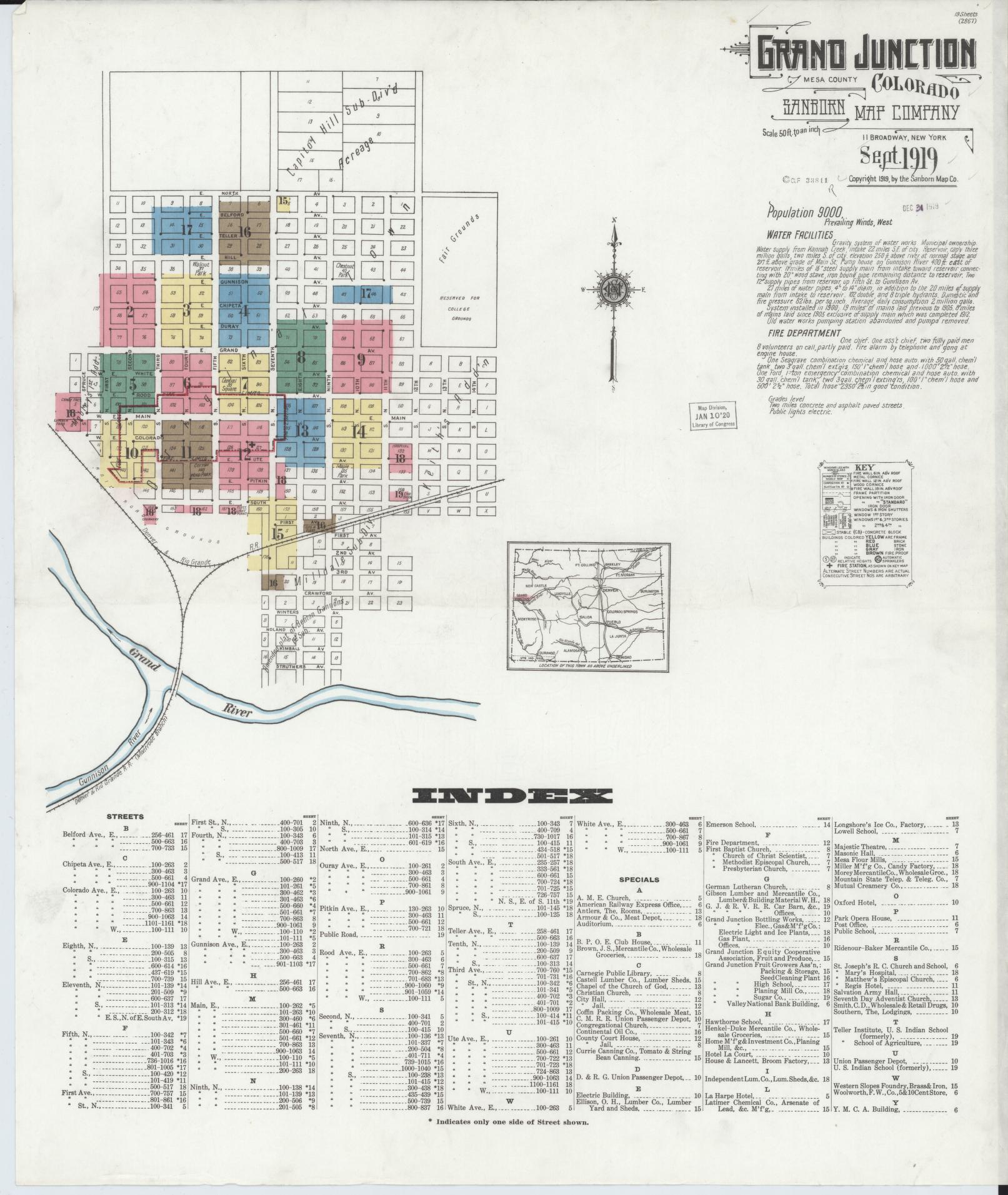 Sanborn Fire Insurance Map from Grand Junction, Mesa County, Colorado. (1919) – Historic Sanborn Fire Insurance Map Print